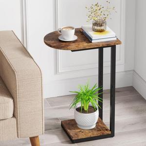 Hosfais Side Table Small End Table, C-Shaped Wood Sofa Table with Metal Frame for Living Room, Bedroom, Small Spaces (Rustic Brown)