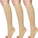 3 Pairs Open Toe Compression Socks Women Knee High Toeless 15-25 mmHg