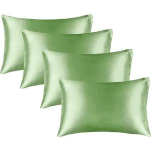 2 x BEDELITE Satin Pillowcase for Hair and Skin, Super Soft Similar to Silk Pillow Cases 4 Pack with Envelope Closure, Cooling Pillowcases for Women Men (20"x36" King Size, Sage Green)