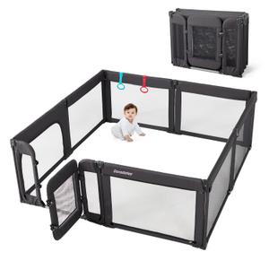Baby Playpen with Door, Foldable Adjustable Play Pen for Babies and Toddlers,Heavy-Duty Play Yard Fence Play Area, Large Toddler Playpen, Black (79x71 Inch)