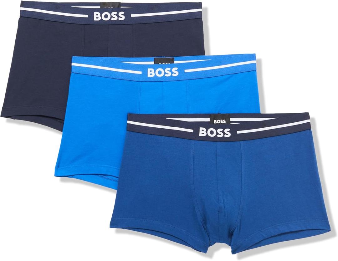 BOSS mens 3 Pack Bold Logo Cotton Stretch Trunks (XX-Large, Electric Blue/Deep Navy)