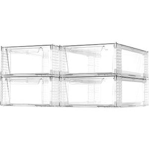 4 Pack Clear Stackable Storage Drawers, 3.95" H Easily Assemble Acrylic Organizer Bins - Multi-Use for Make up, Closet, Pantry, Bathroom, Medicine, Kitchen Cabinet & Undersink Organization