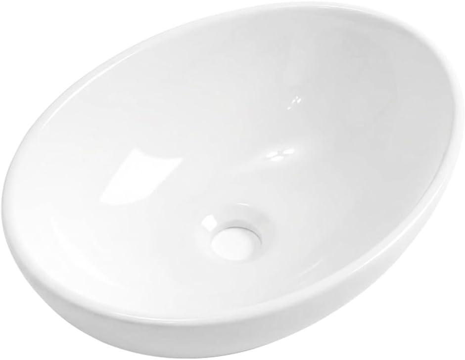 Bathroom Vessel Sink Bowl 16"x13" Ceramic Above Counter Vanity Sink | 16 Inch White Porcelain Egg Shape Countertop Oval Bathroom Sink Only