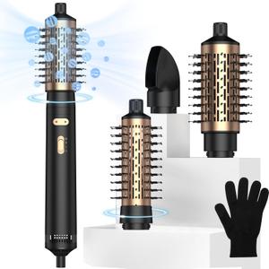Rotating Hair Dryer Brush,3-in-1 Blow Dryer Brush,Hair Dryer Brush with Detachable Brush(2" & 1.5"),3 Heats and 2 Speeds Rotating Hair Dryer Spinning for Curl,Straight