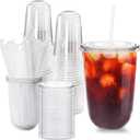 Alaeseje 50 Pack Clear Plastic Cups with Lids and Straws,20 oz Disposable Iced Coffee Cups,PET Crystal Cups,Round Bottom To Go Cup for Iced Coffee Juice Smoothie Cold Beverage