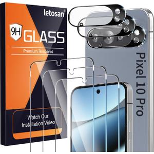 3 Pack Glass Screen Protector for Google Pixel 10 Pro [6.3 inch] with 3 Pack Camera Lens Protector, 9H Tempered Glass, Fingerprint Unlock, HD Ultra-thin Bubble-Free