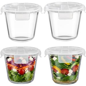 H.JSS WDJS 3Cup Round Glass Food Storage Containers with Airtight lids, 23oz Glass Meal Prep Containers, Heat-Resistant BPA-Free for Soup Leftover, Microwave, Dishwasher and Fridge Safe (white-4Pack), Large