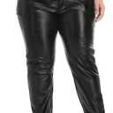 HDE Women's Plus Size Faux Leather Pants High Waist Straight Leg Pant w/Pockets, Black, 3XL