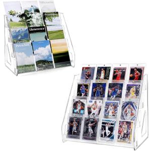 Trading Card Display Stand, Vertical Holder for Baseball Basketball Sports Graded Card Display Stand Tabletop for PSA BGS SGC Slabs, Snap-On Assembly(4 Tier, 2 Pack)