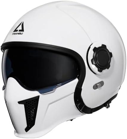 TRIANGLE Full Face Motorcycle Helmets,Off-Road Motocross Helmet for Men & Women,Dual Visor with Internal Tinted Sunshield,Open Face 3/4 Adult Racing Helmet DOT Approved(White,M)
