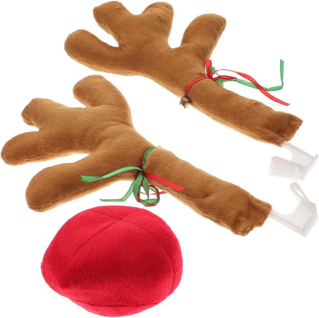 ibasenice 1set Reindeer Antler Car Decoration Kit Holiday Auto Accessories Easy Installation for Suvs and Trucks Festive Christmas Spirit for All Vehicles (39X16CM, Khaki)