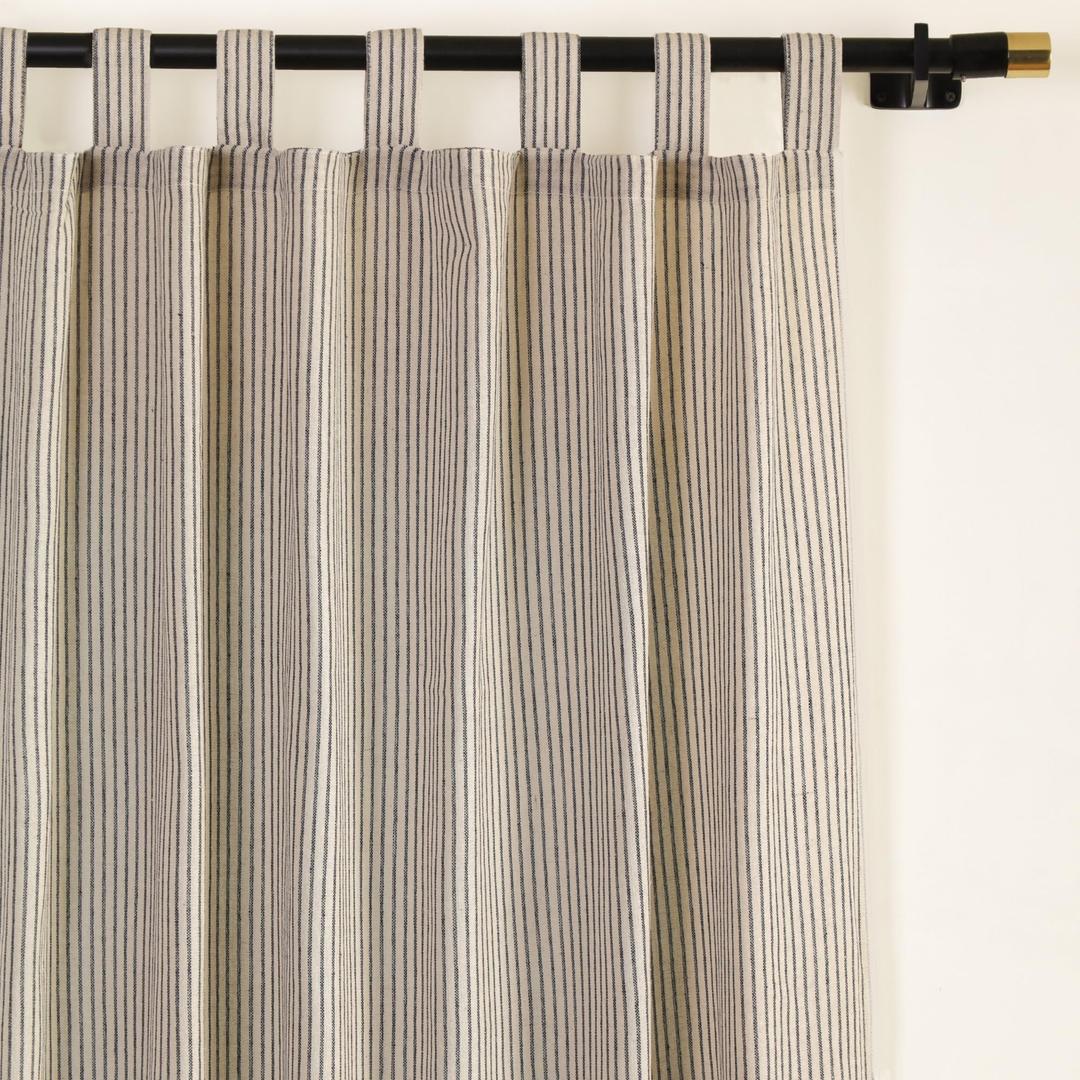 Gauze Striped Curtains, Boho Linen Gauze Tab Top Hanging Curtains Light Filtering Door Window Treatment 2 Panel Curtain Drapes for Living Room Home Décor Maroon on Beige (72"x42" Each Panel)