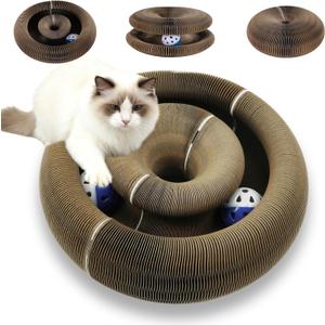 Old Version Magnetic Magic Organ Cat Scratcher Toy, Extra-Thick & Large Cardboard Cat Scratching Board Toy with Bell Ball, Interactive Enrichment Toy for Indoor Cats & Kittens