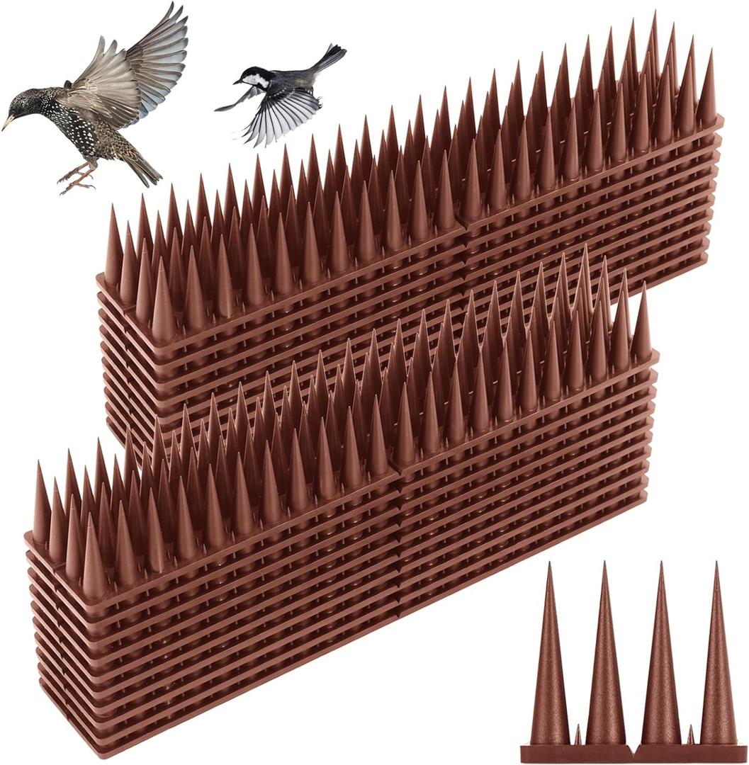 Bird Spikes, 20 Pack Bird Guard Spikes for Squirrel Cat Raccoon and Other Small Animals, Pigeon Spikes for Outdoor Fences and Roofs, Durable Plastic Bird Barrier Strips (Brown)