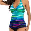 Mingnos Halter Tankini Sets Bathing Suits for Women Tummy Control Swimwear V Neck Swim Tops Slim Ruched Two Piece Swimsuits L
