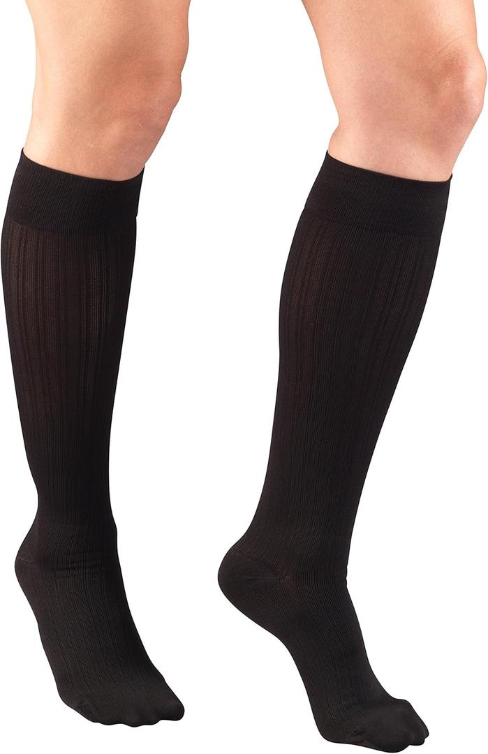 Truform Compression Socks, 15-20 mmHg, Women's Dress Socks, Knee High Over Calf Length, Black Rib Knit, Medium