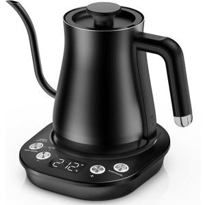 Gooseneck Electric Kettle with 1 Temperature Control, 304 Stainless Steel Interior, BPA Free, 1200 Watt Rapid, Brew Timer, Automatic Shut Off for Pour Over Coffee, Brew Tea, Boil Hot Water