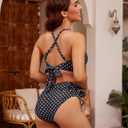 Blooming Jelly Womens High Waisted Bikini Sets Drawstring Tummy Control Swimsuits Crisscross Tie Back Bathing Suit (L)