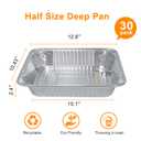 Aluminum Foil Pans Half Size 9x13, Disposable Aluminum Pans Large Baking Pan Trays-Heavy Duty Foil Pans Roasting, Cooking, Heating or Steam (30 pans without lids)