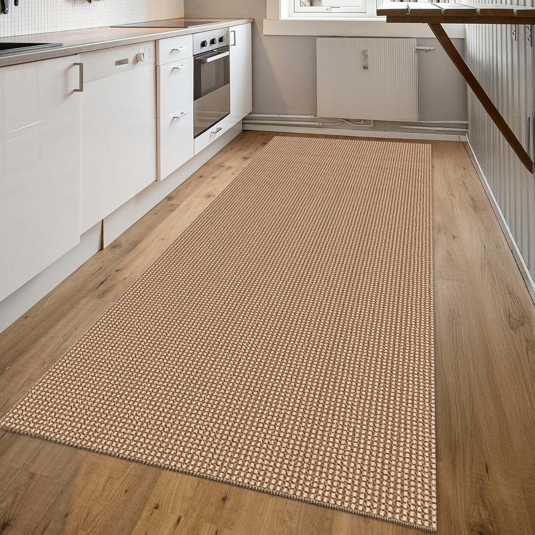 Kitchen Runner Rugs Non Slip Washable, 3x5 ft Kitchen Mats for Floor, Woven Cotton Soft Area Rugs for Entryway, Kitchen Sink, Bedroom, Laundry Room (Orange/Tan/Brown)