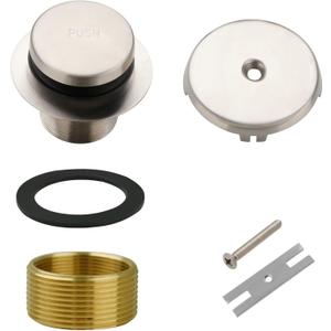 Brushed Nickel Bathtub Drain Tip-Toe Single Hole,Welsan Tub Drain Trim Set Conversion Kit Assembly, Coarse Thread Replacement Trim Kit with 1-Hole Overflow Faceplate Includes an Adapter