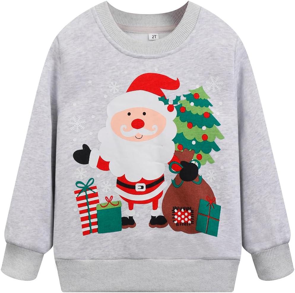 Toddler Boys Christmas Sweatshirts Long Sleeve Pullover Shirts Reindeer Sweaters Xmas Cartoon Tee Sport Tops 1-7T (3T, Santa Claus/Grey)