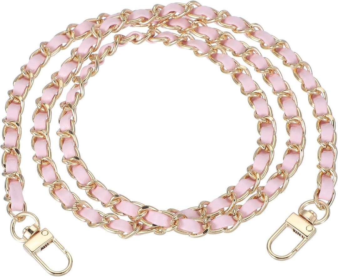 MECCANIXITY Purse Chain Strap, 39 Inch PU Leather Purse Handle Strap Replacement DIY Chain Strap with Zinc Alloy Buckle for Crossbody Bag Shoulder Bag, Pink