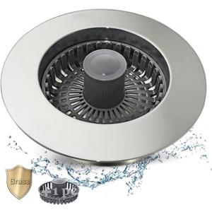 Kitchen Sink Drain Strainer,3 in 1 Pop Up Kitchen Sink Stopper,Made of Brass Material,with an Extra Basket Strainer,Sink Bounce Core Drain Strainer,Universal for US Standard 3-1/2 Inch,Silver
