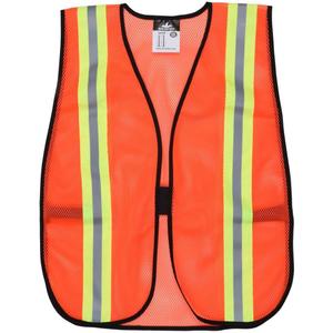 MCR Safety V201R General Purpose Light Weight Polyester Mesh Safety Vest with 2-Inch Lime/Silver Reflective Stripe, with Elastic Strap On Each Side, Orange, One Size
