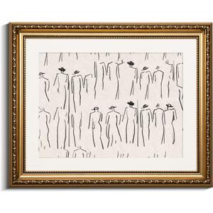 VIYYIEA Gold Framed Wall Art Canvas Print Home Decor Abstract Wall Art Room Decor Minimalist Portrait Artwork Wall Decorations Vintage Bathroom Decor Line-Drawn Wall Pictures Office Decor 13x16in (16L" x 13W", Crowds)