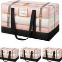 4 Pack Large Moving Bags, 115lb Capacity Heavy Duty Moving Totes with Wrap Around Handles, Clear Storage Bags with Internal Compression Straps, Alternative to Moving Boxes -103L,Clear and Black