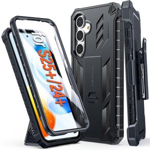 FNTCASE for Samsung Galaxy S25-Plus Case: Military Grade Rugged Cell Phone Cover with Kickstand & Belt Clip Holster | Shockproof TPU Protection Bumper Design for Samsung S24 Plus Cases (Black)