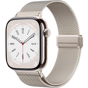 Zedoli Magnetic Metal Band Milanese Loop Compatible with Apple Watch Bands 40mm 41mm 38mm 42mm 44mm 45mm 46mm 49mm Women Men,Stainless Steel Strap for iWatch Band Series SE 11 10 9 8 7 6 5 4 3 2 Ultra (Starlight)