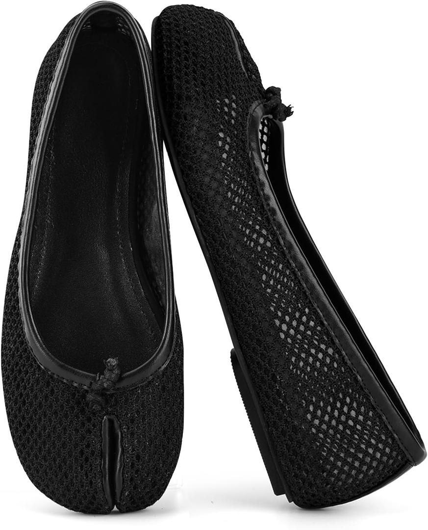 VBDB Mesh Ballet Flats for Women Split Toe Tabi Flats Wide Width Mesh Flats Low Heel Casual Ballerina Comfortable 2026 Spring Summer Shoes, 9