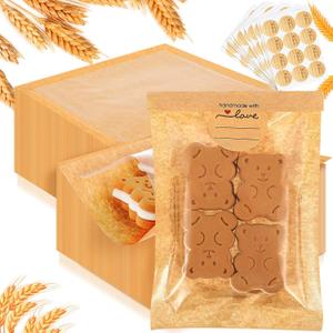 Outus 200 Pcs Cookie Packaging Bags with Seal, 4 x 6 Inch Bakery Pastry Bags with Window, Heat Sealable Grease Resistant Paper to Go Bake Sleeves for Gift Giving Donut Bread Sandwich (Brown)