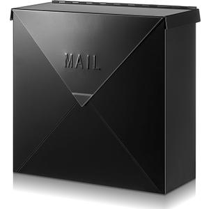 Yaocom Wall Mount Mailbox for Outside 10 x 10 x 4 Inch Large Capacity Mail Box Metal Mailboxes Hanging Modern Post Box (Black)