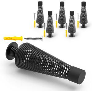 Mousike 4.5" Matte Black Door Stoppers (6 Pack) - Heavy Duty Industrial Spring Stops for Solid Core, Garage, Warehouse, Office & Commercial Doors - Silent, Strong, Shock Absorbing Topes para Puertas