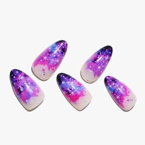GLAMERMAID Press on Nails Medium Almond,UV Purple False Nails with Ombre Design,Gel Glue on Nails Reusable Full Cover Manicure Set for Women Pack of 4
