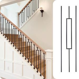 30Pack Wrought Iron Balusters 44 Inches Deck Balusters Combine 1/2" Square Plain Bar Balusters,10 Single Rectangle with 20 Single Straght Metal Balusters Hollow Satin Black, GRMIKBU GB04-30