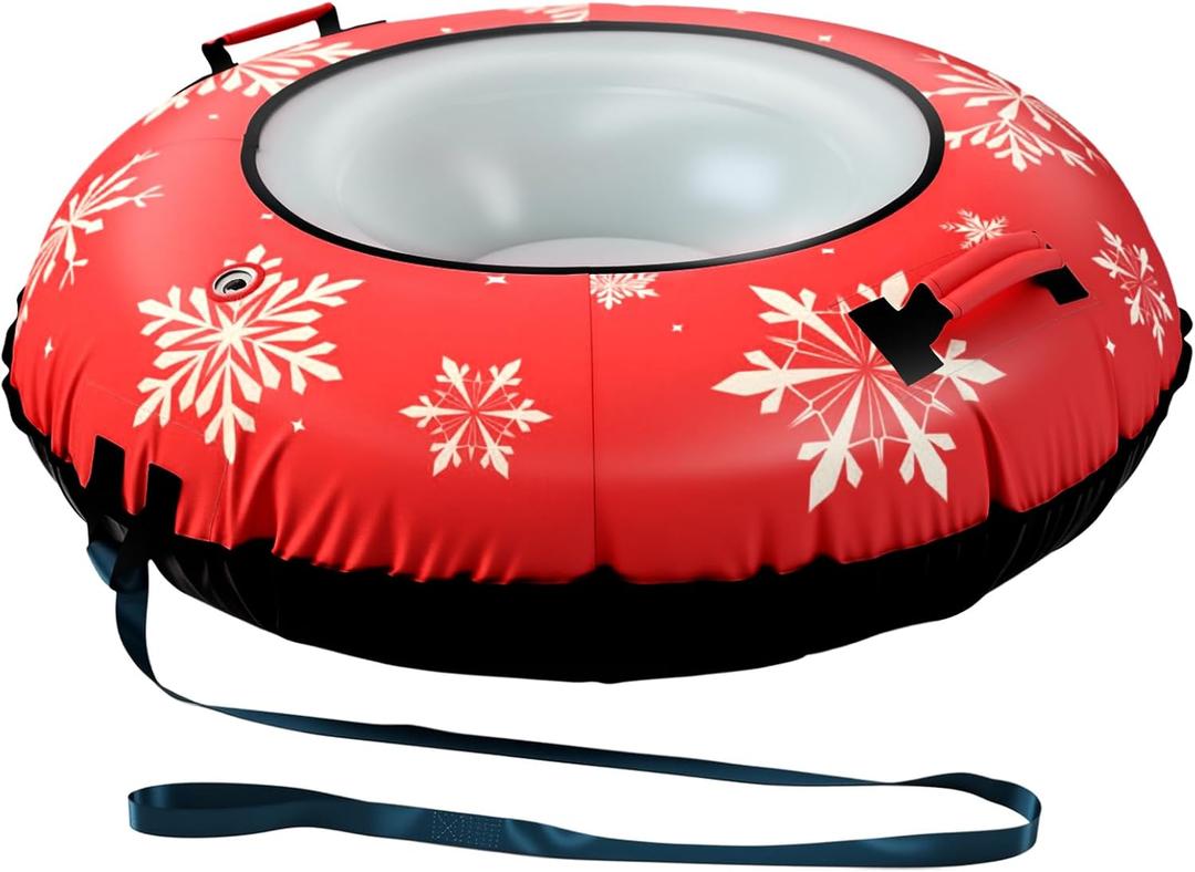 42" Heavy Duty Snow Tube 1/2 Pack with Premium Canvas Cover for Kids Ages 13+ Adults, Inflatable Snow Tube Sled with Thickened Bottom Tow Strap Repair Kit, Outdoor Winter for Sledding (Red)