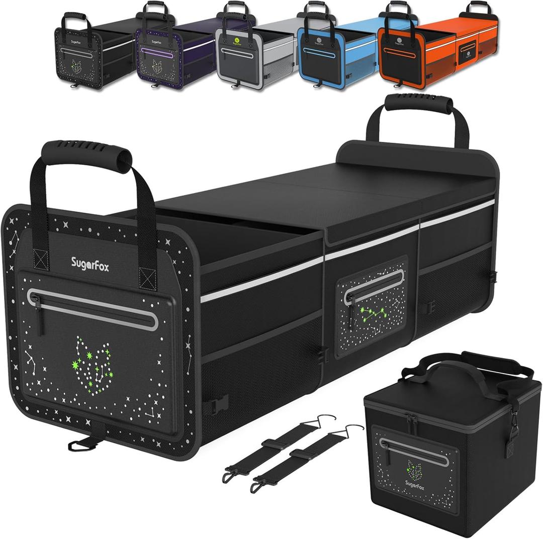 SugarFox Car Trunk Organizer | Foldable, Waterproof | Trunk Organizer for SUV/Cars | Car Organizers & Storage - Car Accessories for Women -M004 (Black With Ice Pack, X-Large)