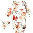 AMAWMW Newborn Baby Boys Girls Cartoon Sleeper Gown Long Sleeve Mountain Nightgown Hat Outfits (0-6 Months, Brown Wild)