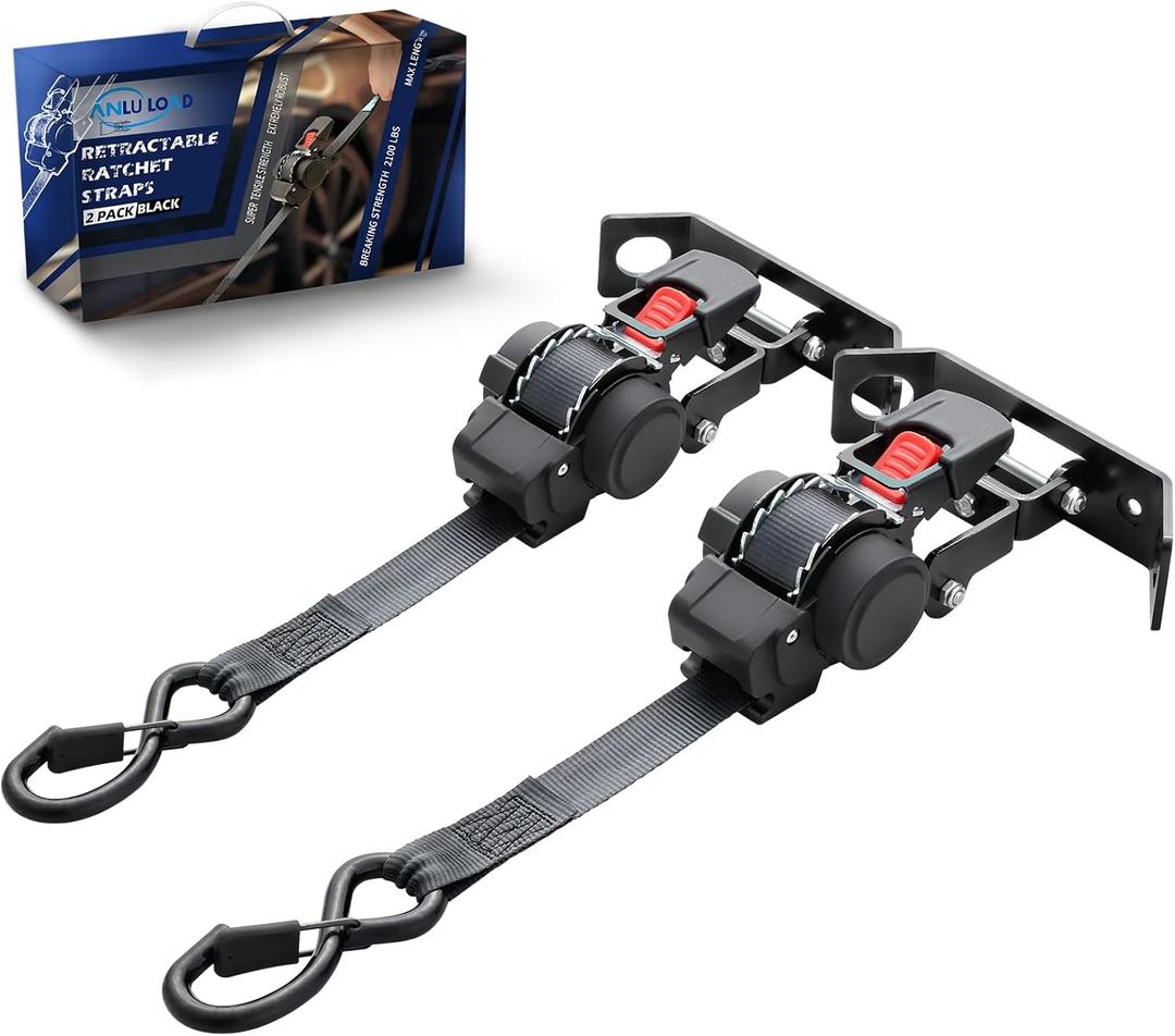 ANLULOAD 1In*11.8Ft, Retractable Ratchet Strap, with Quick Release, with Fixed Base, Rotatable, for Pickup Trucks, Vans, Utv.-BS:1,410Lbs-2PACKS
