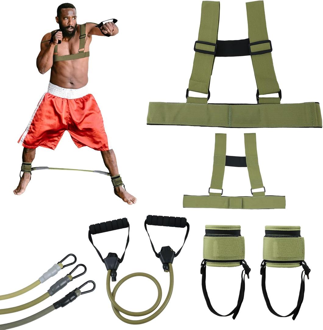 Boxing Resistance Bands for Boxing Training, Boxing Bands with Ankle Cuffs, Boxing Training Equipment for Men Women Home Workout,Gym (Green-Set)