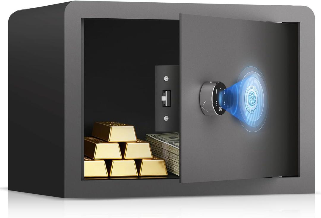 AEGIS Small Safe Box for Home, Biometric Safe with Multi Codes/Fingerprints, Digital Security Lock Box for Cash, Jewelry, Document
