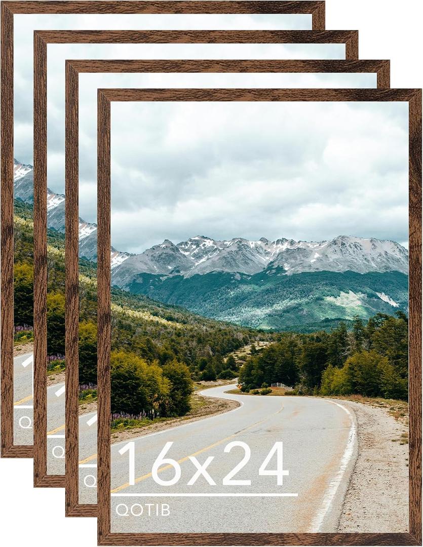 16x24 Picture Frame for Wall Hanging, Wood 16 x 24 Frame 40x60 cm Poster Photo Frame for Wall Horizontally or Vertically, Deep Brown, 4 Pack