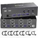 KVM Switch 3 Monitors 3 Computers 8K@60Hz 4K@144Hz, HDMI Displayport Triple Monitor KVM Switches for 3 PC Share 3 Monitor and 4 USB 3.0 Devices, Wired Remote, Power Adapter and USB3.0 Cables Included
