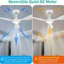 Roomratv 42 Inch White Ceiling Fans with Lights, Remote Control,Reversible DC Motor,Dimmable,6 Speeds,Ultra Quiet,3 Blade Ceiling Fans for Bedroom,Living Room,Indoor Outdoor Patio
