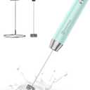 Maestri House Rechargeable Milk Frother with Stand, LunaFro Handheld Electric Foam Maker Waterproof Detachable Stainless Steel Whisk Drink Mixer Foamer for Lattes, Cappuccino (Blue)