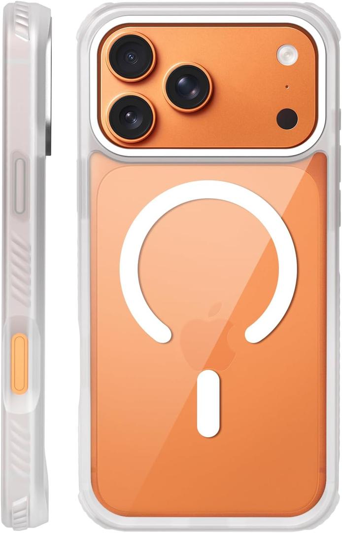 Magnetic for iPhone 17 Pro Case, Compatible with MagSafe, Threaded Border Non-Slip, 4 Cornered Pro Drop Protection, Alloy Camera Frame, Mil-Grade Drop, Shockproof Phone Case, Clear